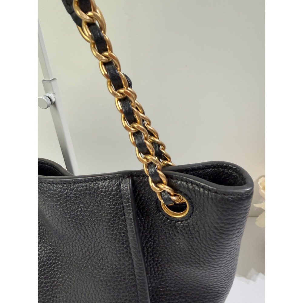 Tory Burch Britten Small Slouchy Tote Black Pebbled Leather Gold Chain Bag - Picture 6 of 16